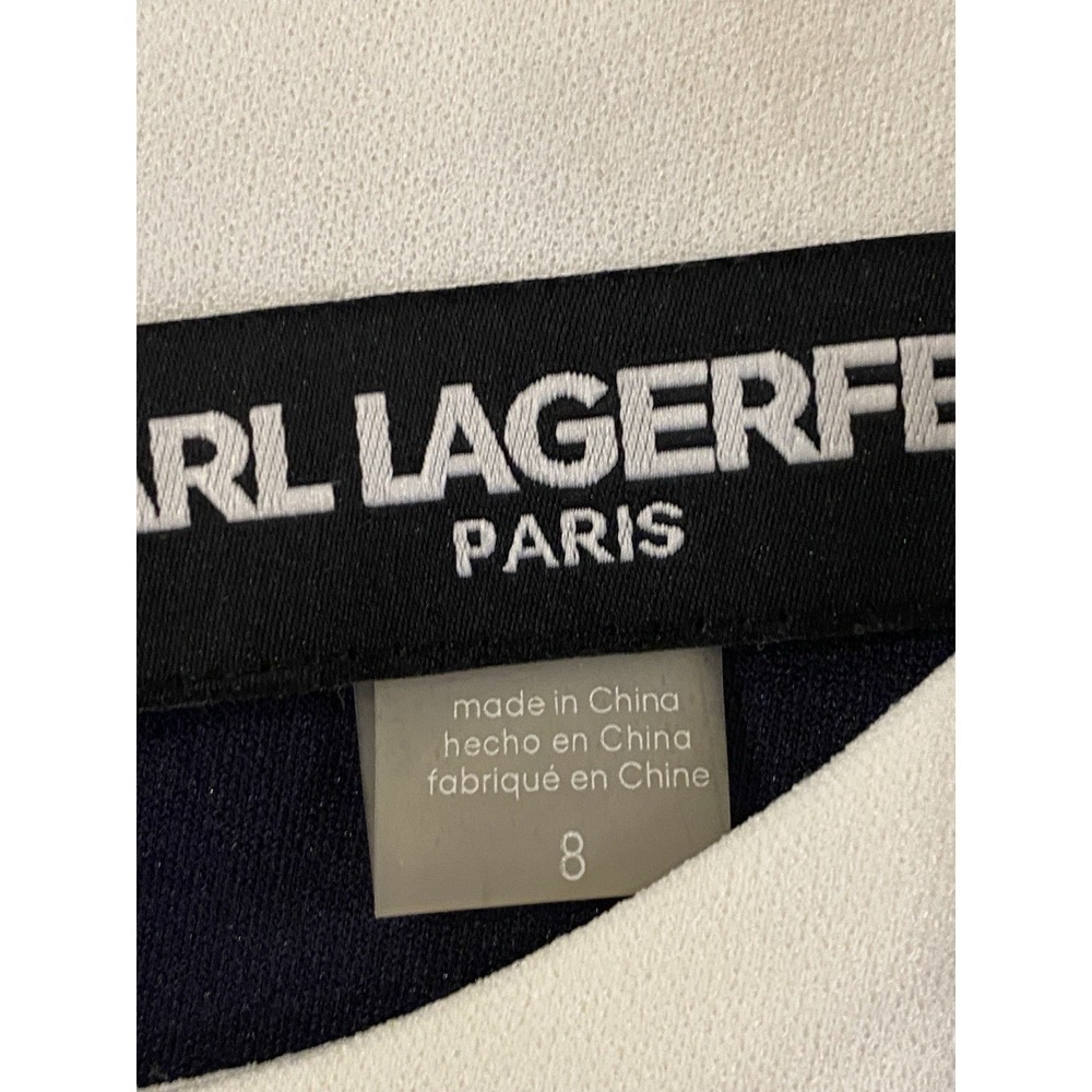 Karl Lagerfeld Paris Navy Blue White shift Dress Sz 8 50's Style Audrey Hepburn - Picture 7 of 13